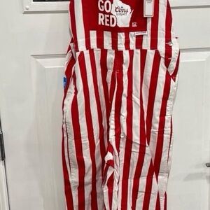 Red and White Striped overall bib coors light
